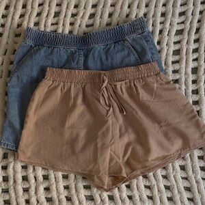 Casual Women's Shorts Set - Blue and Tan